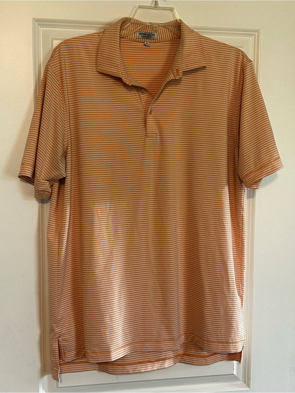 Peter Millar Short Sleeve Polo Shirt in Light Orange Stripe